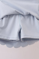 Blue Scalloped Yoga Skorts Set
