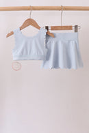 Blue Scalloped Yoga Skorts Set