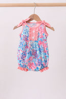 Pink tropical floral print ruffle bow bubble