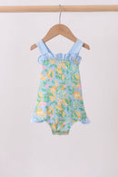 Green lemon print ruffle bubble