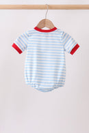 Blue Fire Engine Stripe Embroidered Bubble