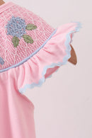 Pink Hydrangea Bow Smocked Bubble