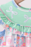 Green Bow Embroidered Checkered Bubble