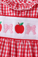 Red Apple Bow Smocked Gingham Ruffle Shorts Set