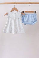 Blue Floral Embroidered Bloomer Set
