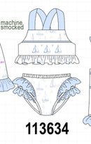 Blue Sailboat Smocked 2PC Swimsuit