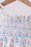 Blue Floral Smocked Bubble