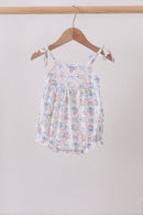 Blue Floral Smocked Bubble