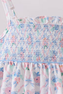 Blue Floral Smocked Bloomer Set
