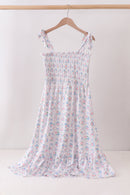 Blue Floral Smocked Mom Dress
