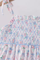 Blue Floral Smocked Ruffle Shorts Set