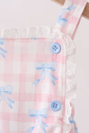 Pink Gingham Bow Print Lace Bubble