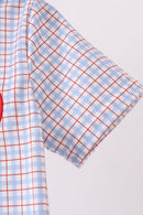Blue Apple Embroidered Plaid Shorts Set