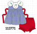 Navy Apple Embroidered Gingham Bloomer Set