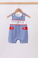 Navy Apple Embroidered Gingham Jon Jon