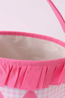 Pink Pumpkin Applique Gingham Ruffle Basket