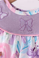 Purple Bow Embroidered Floral Bubble
