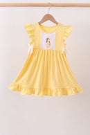 Mustard character embroidery ruffle dress