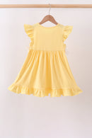 Mustard character embroidery ruffle dress