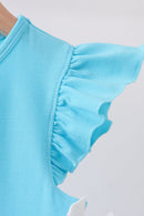 Blue character embroidery ruffle dress