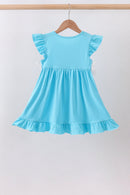 Blue character embroidery ruffle dress