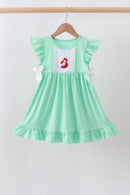 Green character embroidery ruffle dress