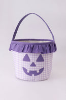 Purple Pumpkin Applique Gingham Ruffle Basket