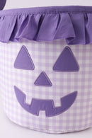 Purple Pumpkin Applique Gingham Ruffle Basket