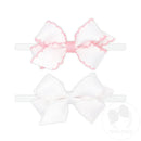 Wee Ones Baby Hair Bow Headbands – White & Pink Mini Bow 2-Pack