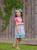 Pink & Aqua Floral Ruffle Dress