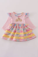Pink floral pumpkin embroidery ruffle bubble