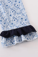 Blue floral print tiered mom ruffle dress