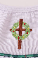 White wreath smocked dress