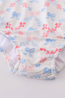 Blue bow lattice print  mom swimsuit