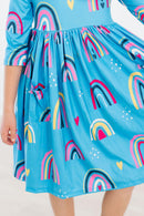 SALE Turquoise Twilight 3/4 Sleeve Pocket Twirl Dress