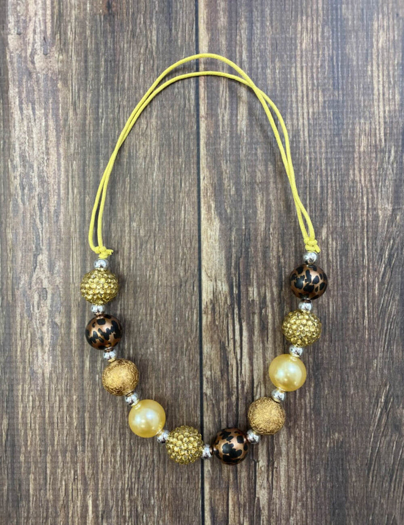 Gold & Animal Print Adjustable Rope Chunky Bead Necklace