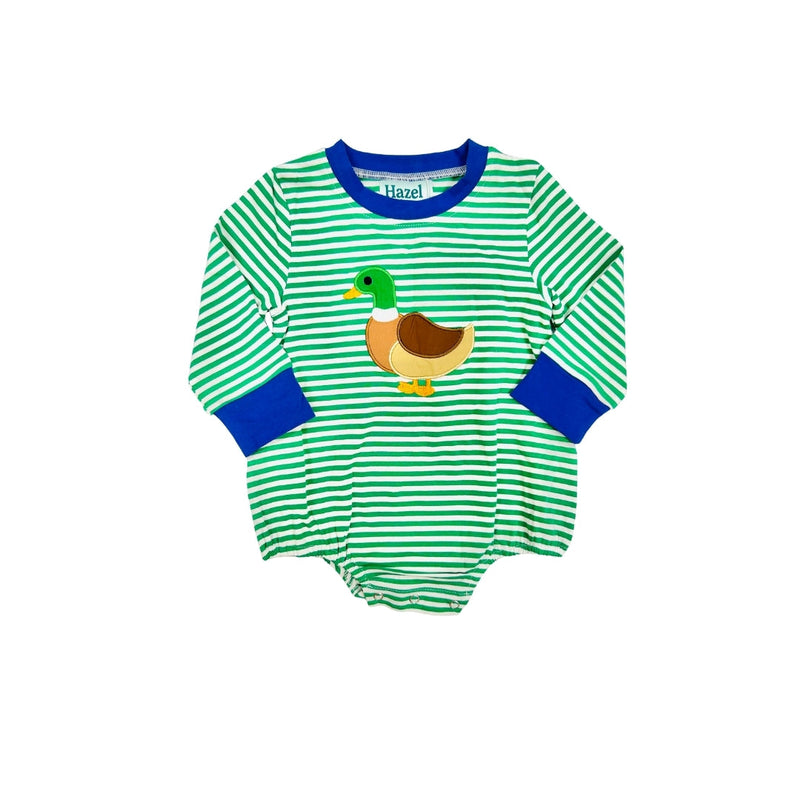 Hazel Blue Green Stripe Duck Applique Bubble