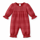 Red Plaid Baby Girl Romper With Ruffles & Puff Sleeves