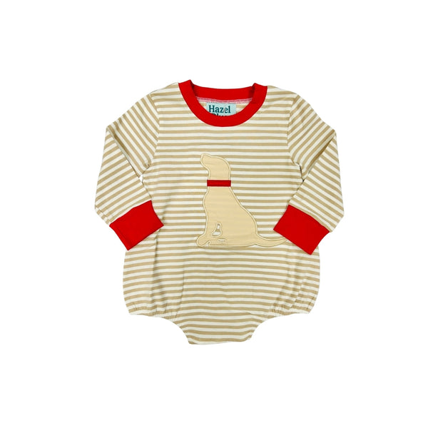 Hazel Blue Tan Stripe Dog Applique Bubble