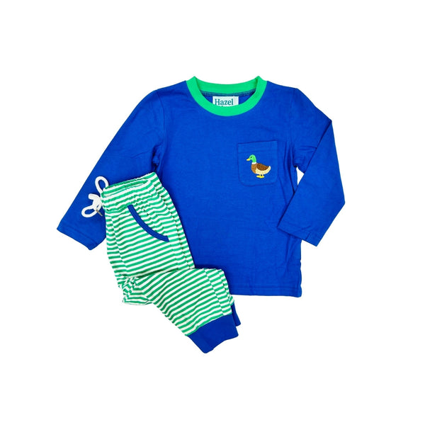 Hazel Blue Duck Embroidered Jogger Set