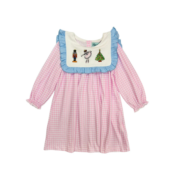 Hazel Blue Pink Check Nutcracker/Ballerina Applique Dress