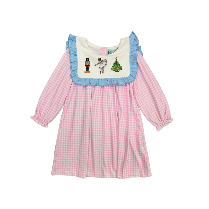 Hazel Blue Pink Check Nutcracker/Ballerina Applique Dress