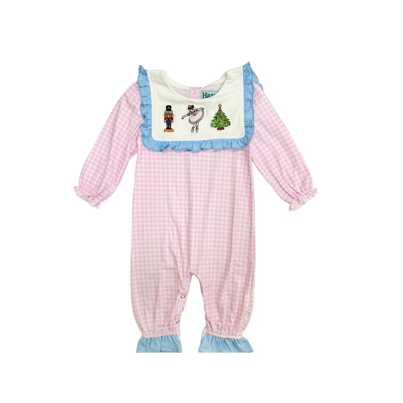 Hazel Blue Pink Check Nutcracker/Ballerina Applique Romper