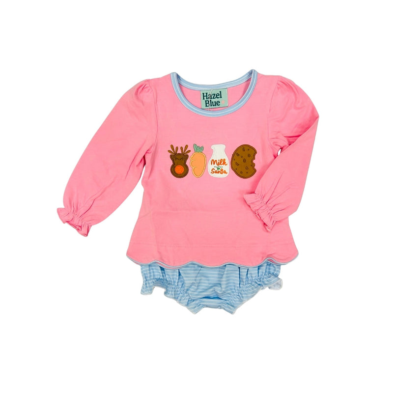 Hazel Blue Pink Milk & Cookies Ruffle Bloomer Set