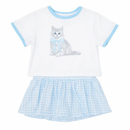 Blue Gingham Bow Kitty White Ringer Boxy Tee – Girls Boutique Graphic Shirt | Bossier City, LA