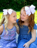 "LIL SIS" Grosgrain Hair Bow with Moonstitch Edge and Embroidery