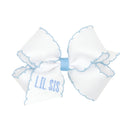 "LIL SIS" Grosgrain Hair Bow with Moonstitch Edge and Embroidery