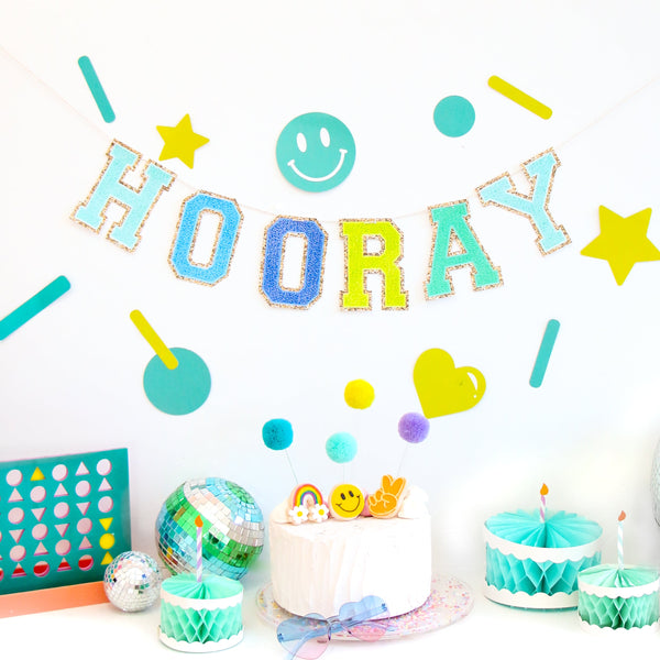 Varsity letter patch customizable paper garland - Blue Green Set