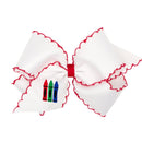 Crayon Embroidered Hair Bow | Girls Back-to-School Grosgrain Bow | WeeStay™ Clip | Bossier City, LA