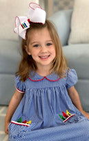 Crayon Embroidered Hair Bow | Girls Back-to-School Grosgrain Bow | WeeStay™ Clip | Bossier City, LA